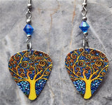 Tree of Life Guitar Pick Earrings with Capri Blue AB Swarovski Crystals