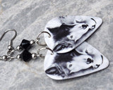 Nuzzling Wolves Guitar Pick Earrings with Black Swarovski Crystals