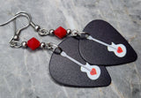 Acoustic Guitar with Heart Guitar Pick Earrings and Red Swarovski Crystals