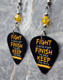 2 Timothy 4:7 Guitar Pick Earrings with Yellow Swarovski Crystals