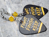 2 Timothy 4:7 Guitar Pick Earrings with Yellow Swarovski Crystals