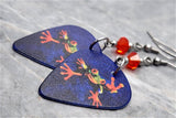 Colorful Frog Guitar Pick Earrings with Orange Swarovski Crystals