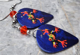 Colorful Frog Guitar Pick Earrings with Orange Swarovski Crystals