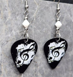 White and Black G Clef Guitar Pick Earrings with White Swarovski Crystals