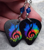 G Clef on a Pop of MultiColor Guitar Pick Earrings with Capri Blue Swarovski Crystals