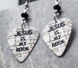 Jesus Is My Rock Guitar Pick Earrings with Black Swarovski Crystals