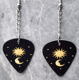 Celestial Sun and Half Moon Dangling Guitar Pick Earrings