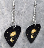 Celestial Sun and Half Moon Dangling Guitar Pick Earrings