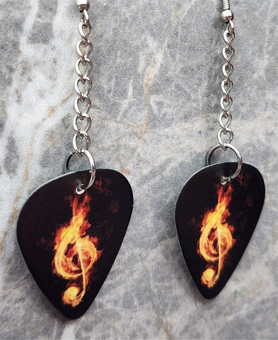 Flaming G Clef Dangling Guitar Pick Earrings
