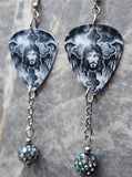 Graffiti-Style Jesus Guitar Pick Earrings with Gray ABx2 Pave Beads