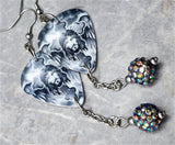 Graffiti-Style Jesus Guitar Pick Earrings with Gray ABx2 Pave Beads