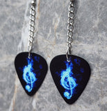 Dangling Blue G Clef Guitar Pick Earrings