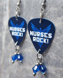 Nurses Rock Guitar Pick Earrings with Capri Blue Swarovski Crystal Dangles