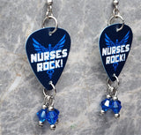 Nurses Rock Guitar Pick Earrings with Capri Blue Swarovski Crystal Dangles