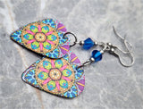 Blue, Green, and Purple Mandala Guitar Pick Earrings with Capri Blue Swarovski Crystals