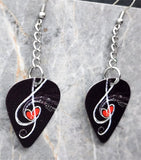 Dangling G Clef with a Heart Center Black Guitar Pick Earrings