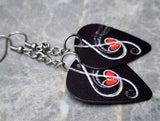 Dangling G Clef with a Heart Center Black Guitar Pick Earrings