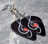 Dangling G Clef with a Heart Center Black Guitar Pick Earrings