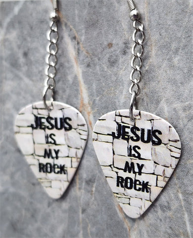 Jesus Is My Rock Dangling Guitar Pick Earrings