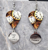Time for Change on Clock Guitar Pick Earrings with Stainless Steel Charms