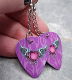 Winged and Horned Heart Dangling Guitar Pick Earrings