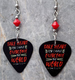 John 16:33 Guitar Pick Earrings with Red Swarovski Crystals