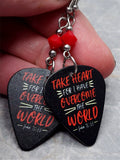 John 16:33 Guitar Pick Earrings with Red Swarovski Crystals