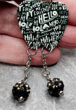 Hello Guitar Pick Earrings with White to Black Ombre Pave Bead Dangles