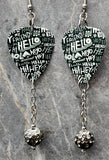 Hello Guitar Pick Earrings with White to Black Ombre Pave Bead Dangles