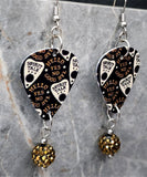 Ouija Board Planchettes Guitar Pick Earrings with Metallic Bronze Colored Pave Bead Dangles