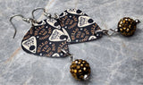 Ouija Board Planchettes Guitar Pick Earrings with Metallic Bronze Colored Pave Bead Dangles