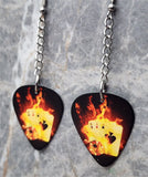 Flaming Four Aces Dangling Guitar Pick Earrings