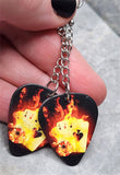 Flaming Four Aces Dangling Guitar Pick Earrings