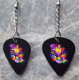 Dangling Stylized Cat Guitar Pick Earrings