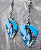 Dolphins Jumping Guitar Pick Dangling Earrings