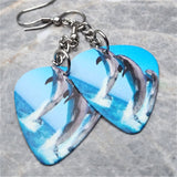 Dolphins Jumping Guitar Pick Dangling Earrings