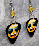 Cool Shades Emoji Guitar Pick Earrings with Yellow Swarovski Crystals