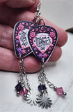 Happy Mother's Day Flowered Guitar Pick Earrings with Stainless Steel Flower and Swarovski Crystal Dangles