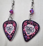 Happy Mother's Day Flowered Guitar Pick Earrings with Fuchsia ABx2 Swarovski Crystals