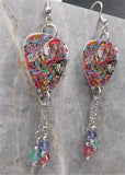 Music Inspired Graffiti Guitar Pick Earrings with Swarovski Crystal Dangles