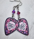 Happy Mother's Day Flowered Guitar Pick Earrings with Fuchsia ABx2 Swarovski Crystals