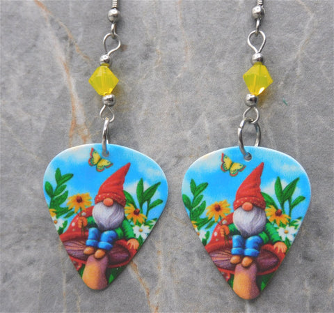 Garden Gnome Guitar Pick Earrings with Yellow Opal Swarovski Crystals