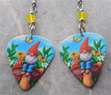 Garden Gnome Guitar Pick Earrings with Yellow Opal Swarovski Crystals