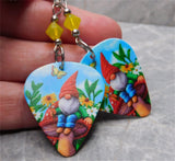 Garden Gnome Guitar Pick Earrings with Yellow Opal Swarovski Crystals