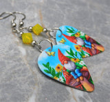 Garden Gnome Guitar Pick Earrings with Yellow Opal Swarovski Crystals