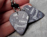 Cassette Tape Guitar Pick Earrings with Black Swarovski Crystals