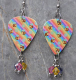 Bumblebees on Colorful Guitar Pick Earrings with Swarovski Crystal Dangles