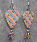 Bumblebees on Colorful Guitar Pick Earrings with Swarovski Crystal Dangles