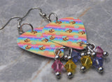 Bumblebees on Colorful Guitar Pick Earrings with Swarovski Crystal Dangles