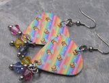 Bumblebees on Colorful Guitar Pick Earrings with Swarovski Crystal Dangles